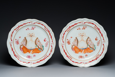 A pair of Chinese famille rose 'Buddha' tureen stands, Qianlong