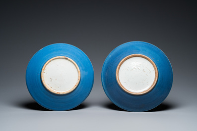 Four Chinese monochrome blue and crackle-glazed dishes, 19/20th C.