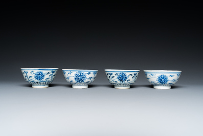 A pair of Chinese blue and white covered bowls, a pair of plates and six bowls, Guangxu mark and of the period