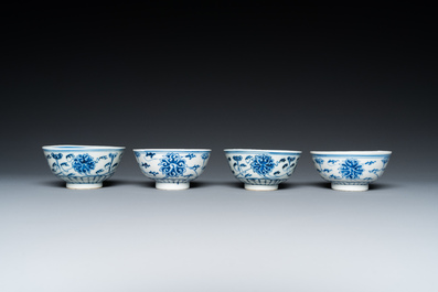 A pair of Chinese blue and white covered bowls, a pair of plates and six bowls, Guangxu mark and of the period