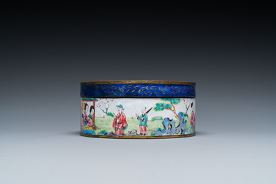 A Chinese Canton enamel vase, a box and cover and a 'dragon' dish, Qianlong and later