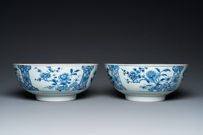 A pair of Chinese blue and white bowls, a pair of plates and a pair of verte biscuit groups, Kangxi/Qianlong