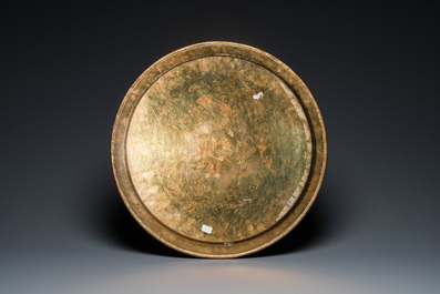 Two large Islamic Mamluk-style brass dishes, Egypt or Syria, 19th C.