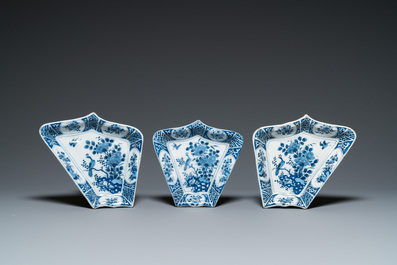 A very rare Dutch Delft blue and white nine piece sweetmeat set, late 17th C.