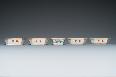 A Chinese famille rose sweetmeat or rice table set, 19th C.