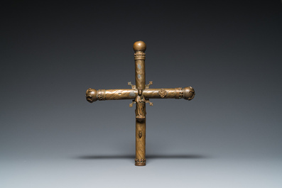 A brass processional cross with corpus, France, 15th C.