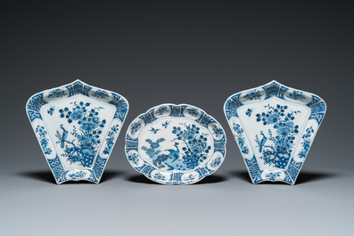 A very rare Dutch Delft blue and white nine-piece sweetmeat set, late 17th C.