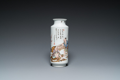 A Chinese qianjiang cai rouleau vase, signed Zhan Litang 詹麗堂, dated 1867