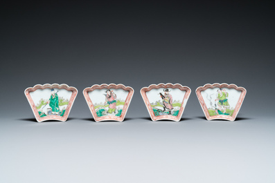 A Chinese famille rose eight-piece 'immortals' sweetmeat set, 19th C.