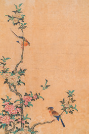 Miao Jiahui 繆嘉慧 (1831-1901): Quatre rouleaux aux oiseaux et fleurs, encre et couleurs sur soie