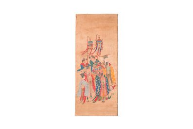 Chinese school: 'Een stoet van godheden', inkt en kleur op zijde, Qing