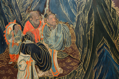 Paravent &agrave; quatre feuilles en bois peint, Chine, Qing