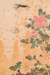 Miao Jiahui 繆嘉慧 (1831-1901): Quatre rouleaux aux oiseaux et fleurs, encre et couleurs sur soie