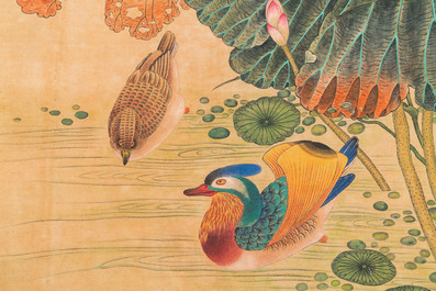 Miao Jiahui 繆嘉慧 (1831-1901): Quatre rouleaux aux oiseaux et fleurs, encre et couleurs sur soie