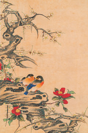 Miao Jiahui 繆嘉慧 (1831-1901): Quatre rouleaux aux oiseaux et fleurs, encre et couleurs sur soie