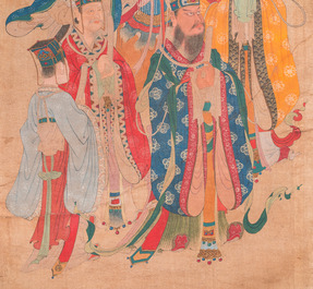 Chinese school: 'Een stoet van godheden', inkt en kleur op zijde, Qing