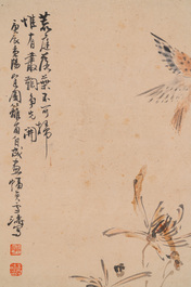 Suiveur de Wang Xuetao 王雪濤 (1903-1982): 'Oiseaux et fleurs', encre et couleurs sur papier, dat&eacute; 1940