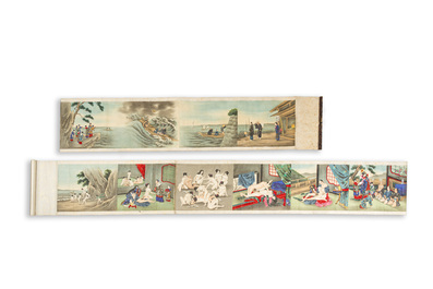 Japanse school: een shunga emaki (erotische handscroll), inkt en kleur op zijde, Edo/Meiji, 18/19e eeuw