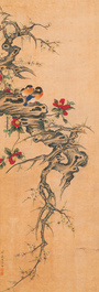 Miao Jiahui 繆嘉慧 (1831-1901): Quatre rouleaux aux oiseaux et fleurs, encre et couleurs sur soie