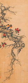 Miao Jiahui 繆嘉慧 (1831-1901): Four scrolls with birds among flowers, ink and colour on silk