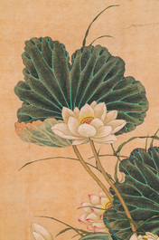 Miao Jiahui 繆嘉慧 (1831-1901): Quatre rouleaux aux oiseaux et fleurs, encre et couleurs sur soie