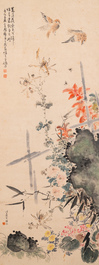 Follower of Wang Xuetao 王雪濤 (1903-1982): 'Birds and flowers', ink and colour on paper, dated 1940