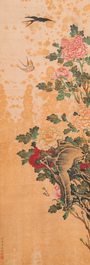 Miao Jiahui 繆嘉慧 (1831-1901): Four scrolls with birds among flowers, ink and colour on silk