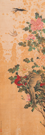 Miao Jiahui 繆嘉慧 (1831-1901): Quatre rouleaux aux oiseaux et fleurs, encre et couleurs sur soie