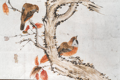 Yu Fei'an 于非闇 (1889-1959): 'Robins en automne', encre et couleurs sur papier, dat&eacute; 1941