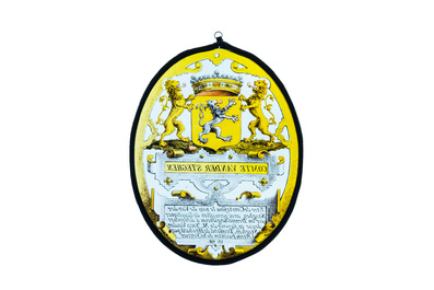 An armorial painted glass medallion inscribed 'Comte van der Steghen', dated 1698