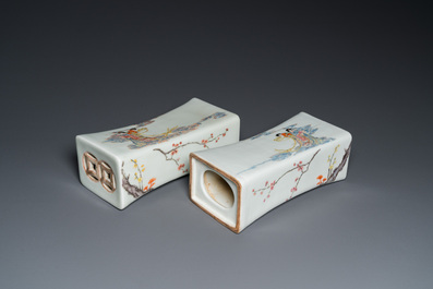 A pair of Chinese famille rose neck rests, Republic