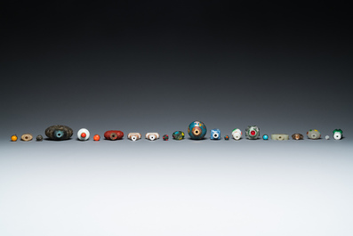 15 Chinese snuff bottles, mostly porcelain, hardstone and glass, 19/20th C.