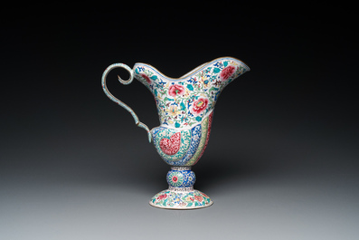 A Chinese Canton enamel shell-shaped basin and a helmet-shaped ewer, Qianlong