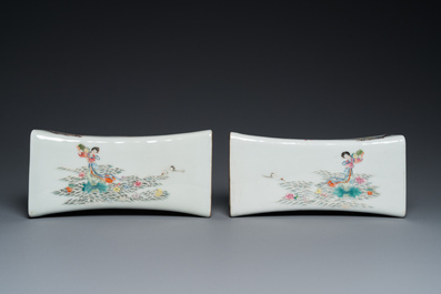 A pair of Chinese famille rose neck rests, Republic