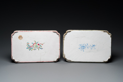 Two Chinese rectangular Canton enamel trays, Yongzheng/Qianlong