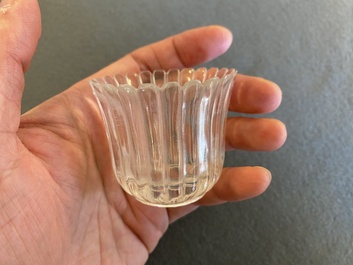 A Chinese transparent Beijing glass 'chrysanthemum' cup, probably Yongzheng