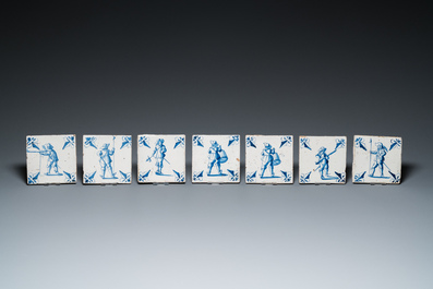 39 various Duch Delft blue and white tiles, 17th C. and later