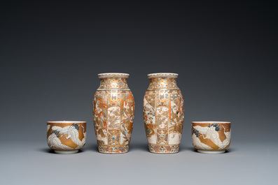 Une collection de porcelaines de Satsuma et Kutani et un vase en &eacute;maux cloisonn&eacute;s, Japon, Meiji, 19&egrave;me