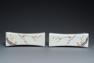 A pair of Chinese famille rose neck rests, Republic