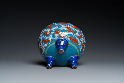 A Chinese blue-ground Canton enamel dish and a censer, Yongzheng/Qianlong