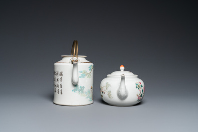 A Chinese qianjiang cai teapot signed Lin Jinshan 林謹善 and dated 1887 and a famille rose teapot, Guangxu mark and of the period