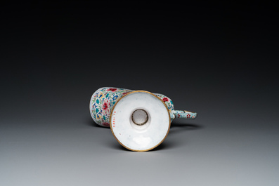 A Chinese Canton enamel shell-shaped basin and a helmet-shaped ewer, Qianlong