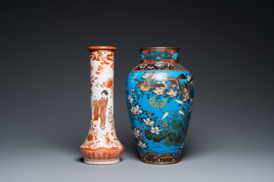 Une collection de porcelaines de Satsuma et Kutani et un vase en &eacute;maux cloisonn&eacute;s, Japon, Meiji, 19&egrave;me