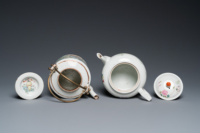 A Chinese qianjiang cai teapot signed Lin Jinshan 林謹善 and dated 1887 and a famille rose teapot, Guangxu mark and of the period