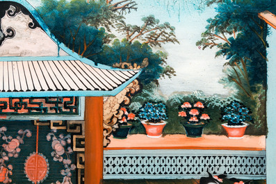 A Chinese reverse glass painting in original frame, Canton, 1st half 19th C.