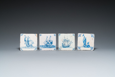 19 blue and white and polychrome Dutch Delft tiles, 16/17th C.
