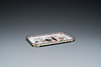Two Chinese rectangular Canton enamel trays, Yongzheng/Qianlong