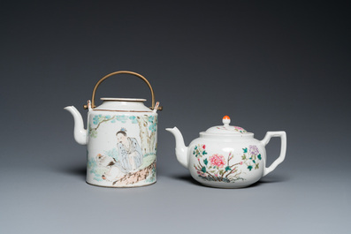 A Chinese qianjiang cai teapot signed Lin Jinshan 林謹善 and dated 1887 and a famille rose teapot, Guangxu mark and of the period