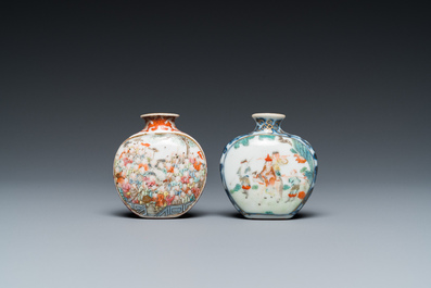 Two Chinese famille rose snuff bottles, Qianlong and Jiaqing mark, 19th C.
