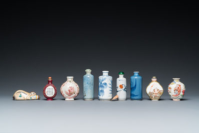 Nine Chinese porcelain snuff bottles, 19/20th C.